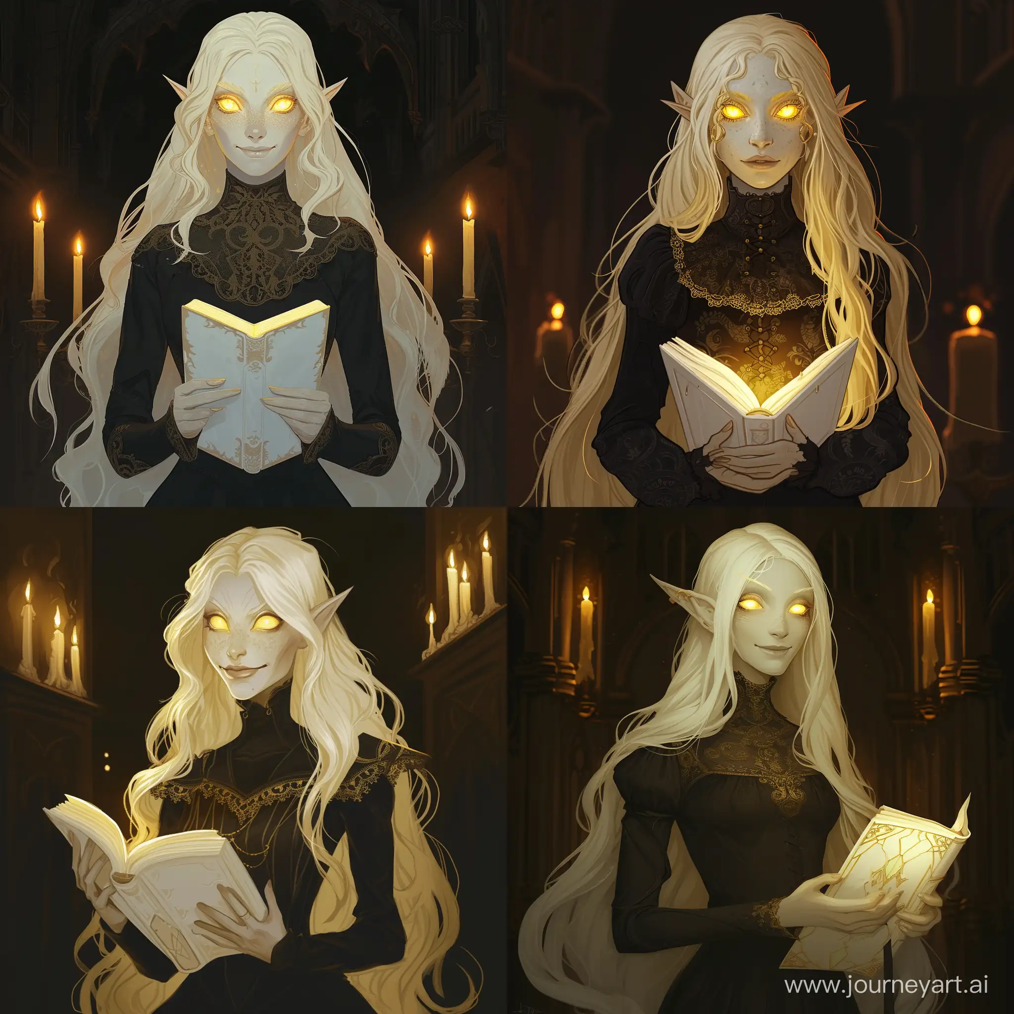High-Elf-Witch-with-PaleGold-Hair-Holding-a-White-Book-in-Magic-Candlelit-Room