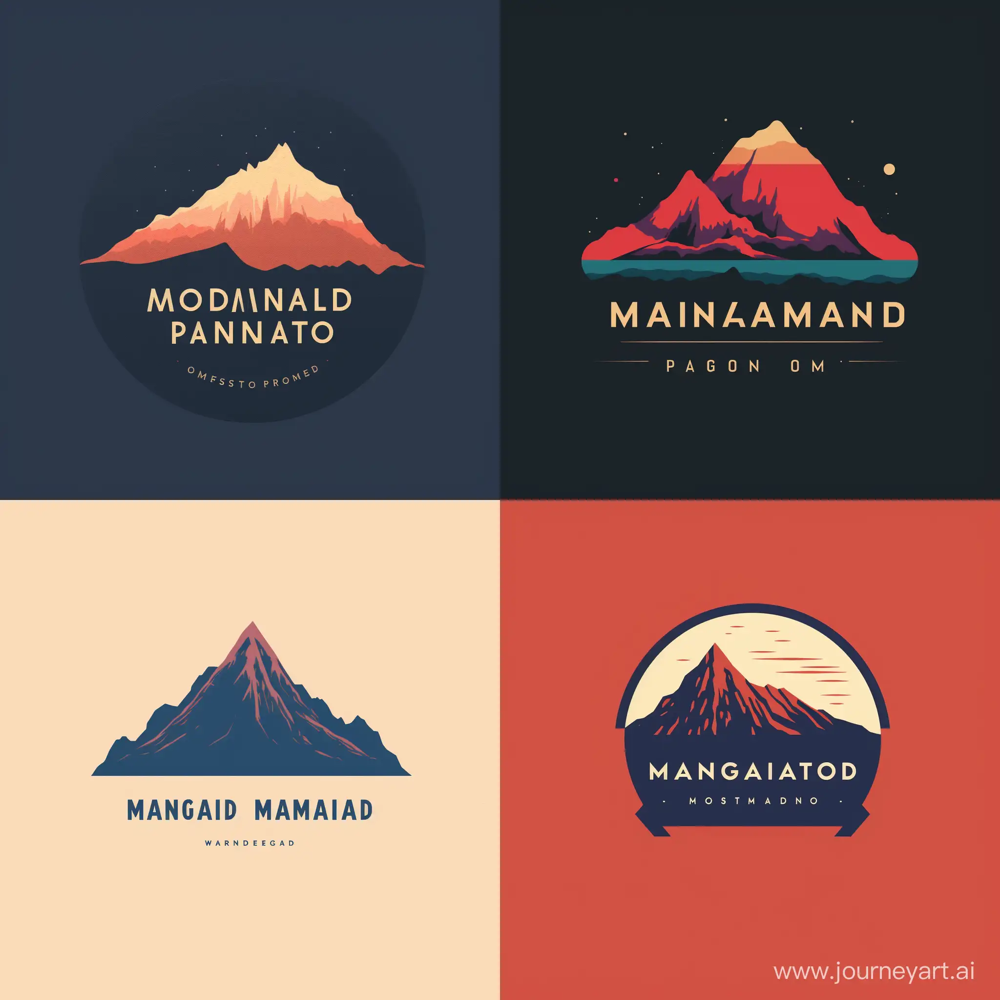Minimal logo of a tour guide, a volcano, volcano palette, word "Magmando" embroided, Patagonia logo style, lava visible