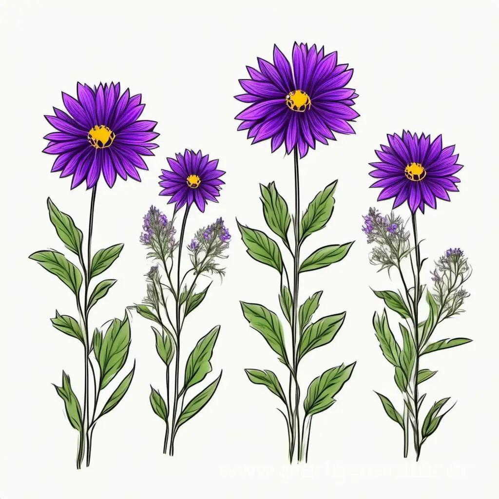 Elegant-Cluster-of-Purple-Wildflowers-4K-Botanical-Lines-Art