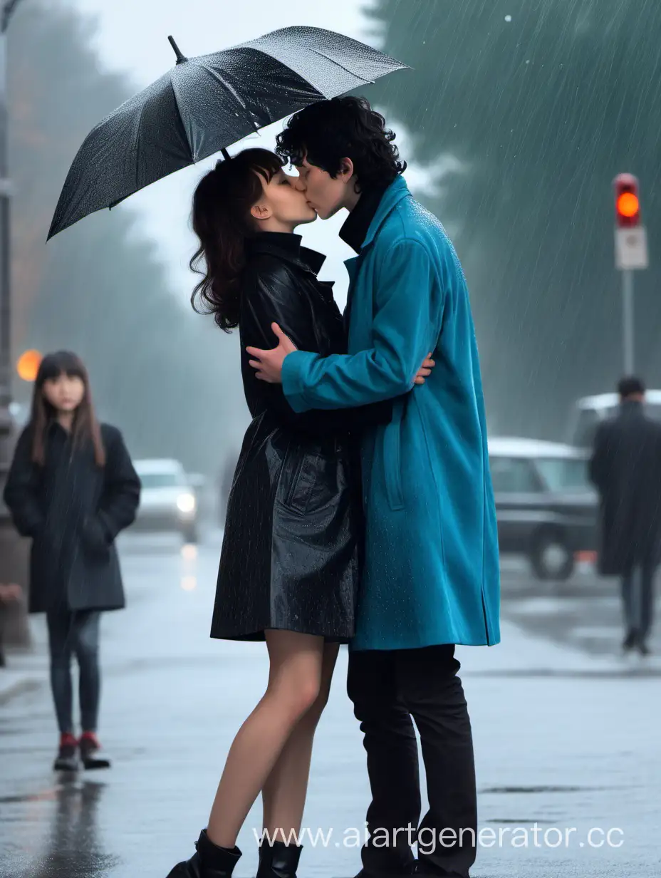Romantic-Rain-Kiss-Stylish-Couple-Embraces-Love-in-the-Rain