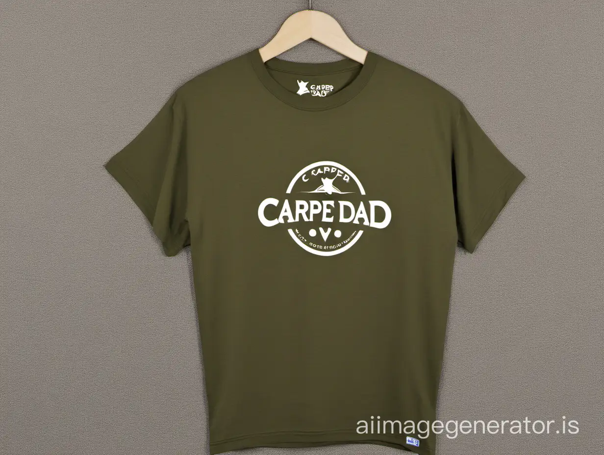 T-shirt with a logo ‘Carper Dad’ on. The t-shirt is a khaki green colour