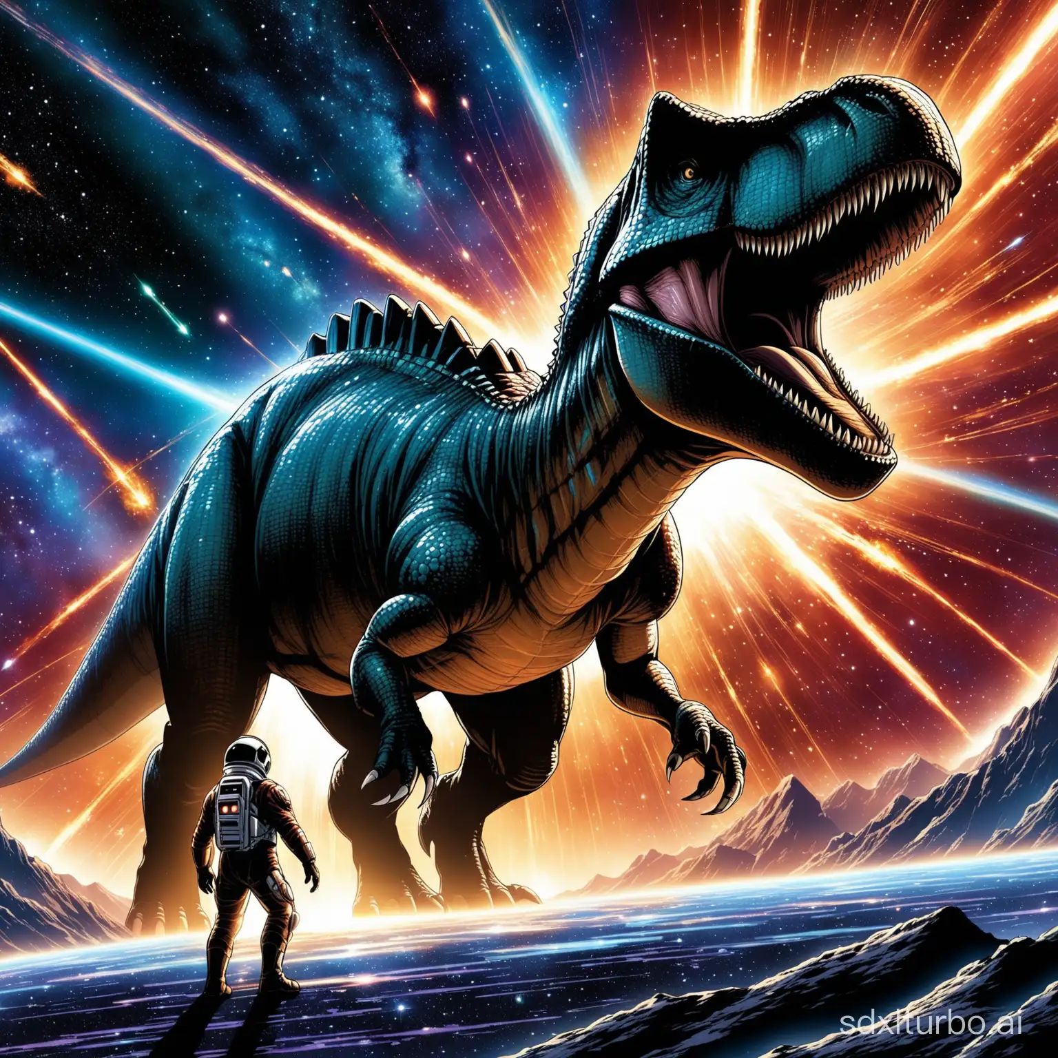 In the universe, there was a dinosaur big bang, fighting against viruses, and in the end, it was humans and gods working together to save the universe in the interstellar war.