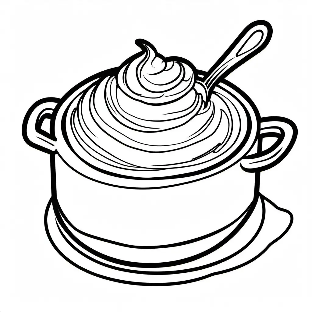 Create a bold and clean line drawing a Chocolate pudding . without any background , Coloring Page, black and white, line art, white background, Simplicity, Ample White Space. The background of the coloring page is plain white to make it easy for young children to color within the lines. The outlines of all the subjects are easy to distinguish, making it simple for kids to color without too much difficulty