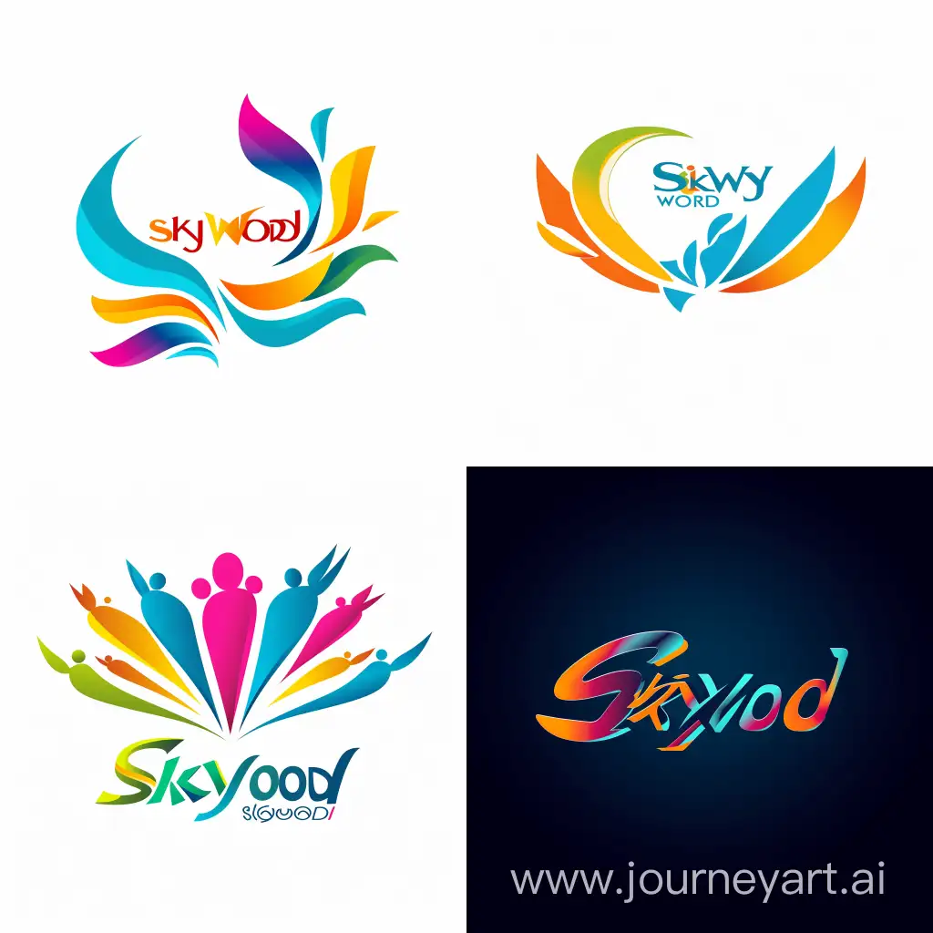 A logo for a youth group. The logo has to be appealing to teens and display the name 'SkyWord' colors are bright and be able to use in various applications