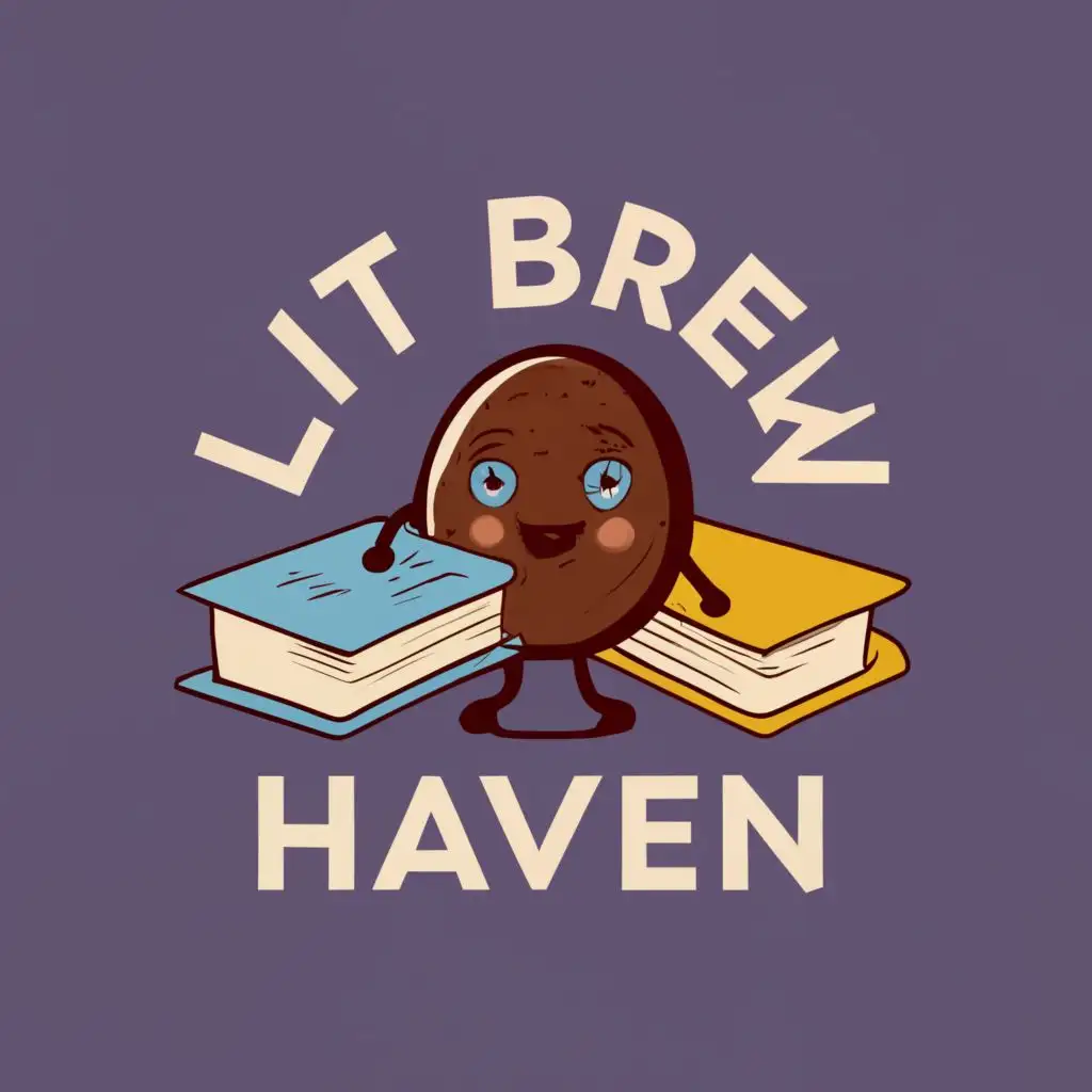 logo, coffee bean and a book and paint brush, with the text "Lit brew haven", typography