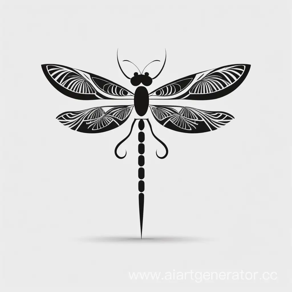 черно белый очень минималистичный логотип в виде стрекозы с узорами на крыльях

