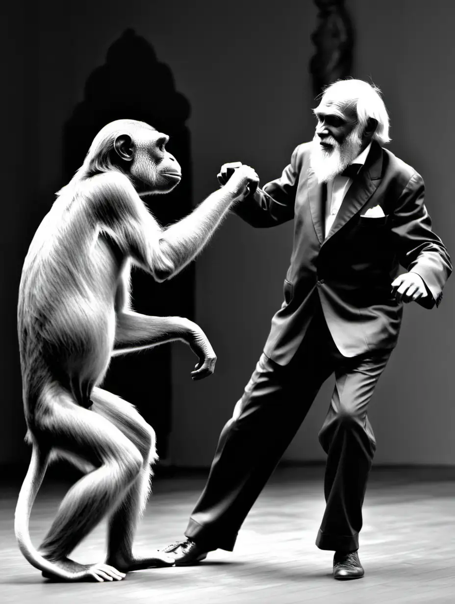 Darwin dancing with a monkey
