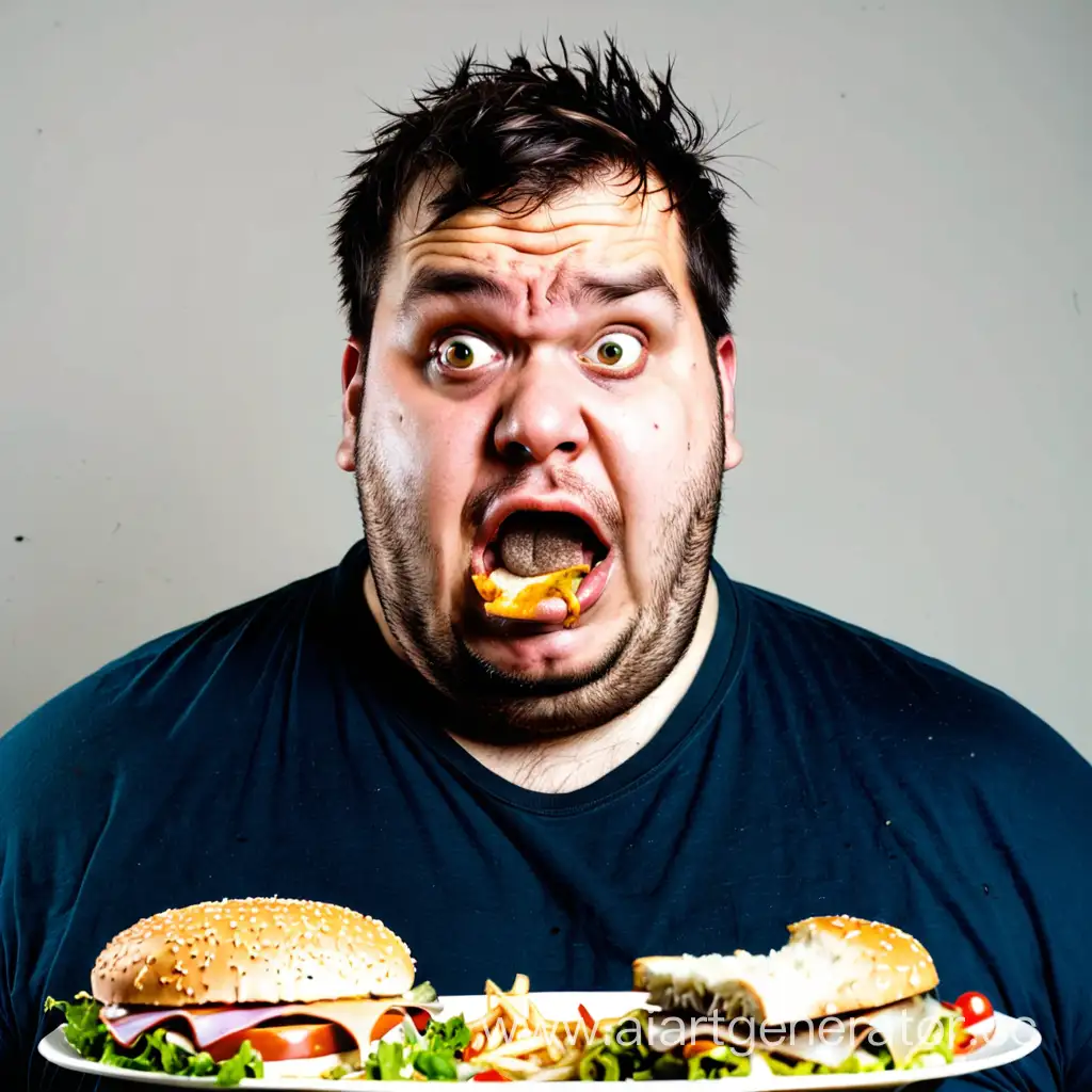 Portrait-of-a-Man-Overeating-and-Its-Consequences