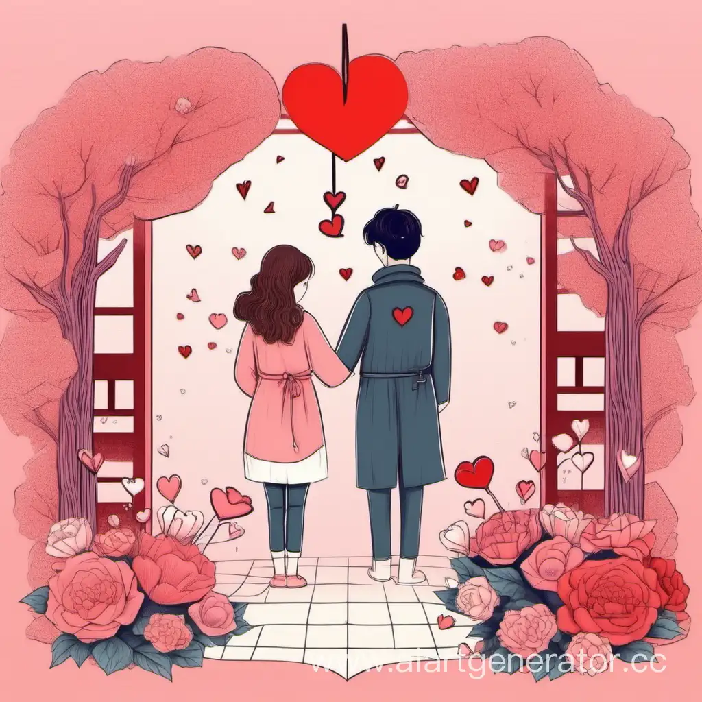Valentine's Day in Korean style romantic drawing