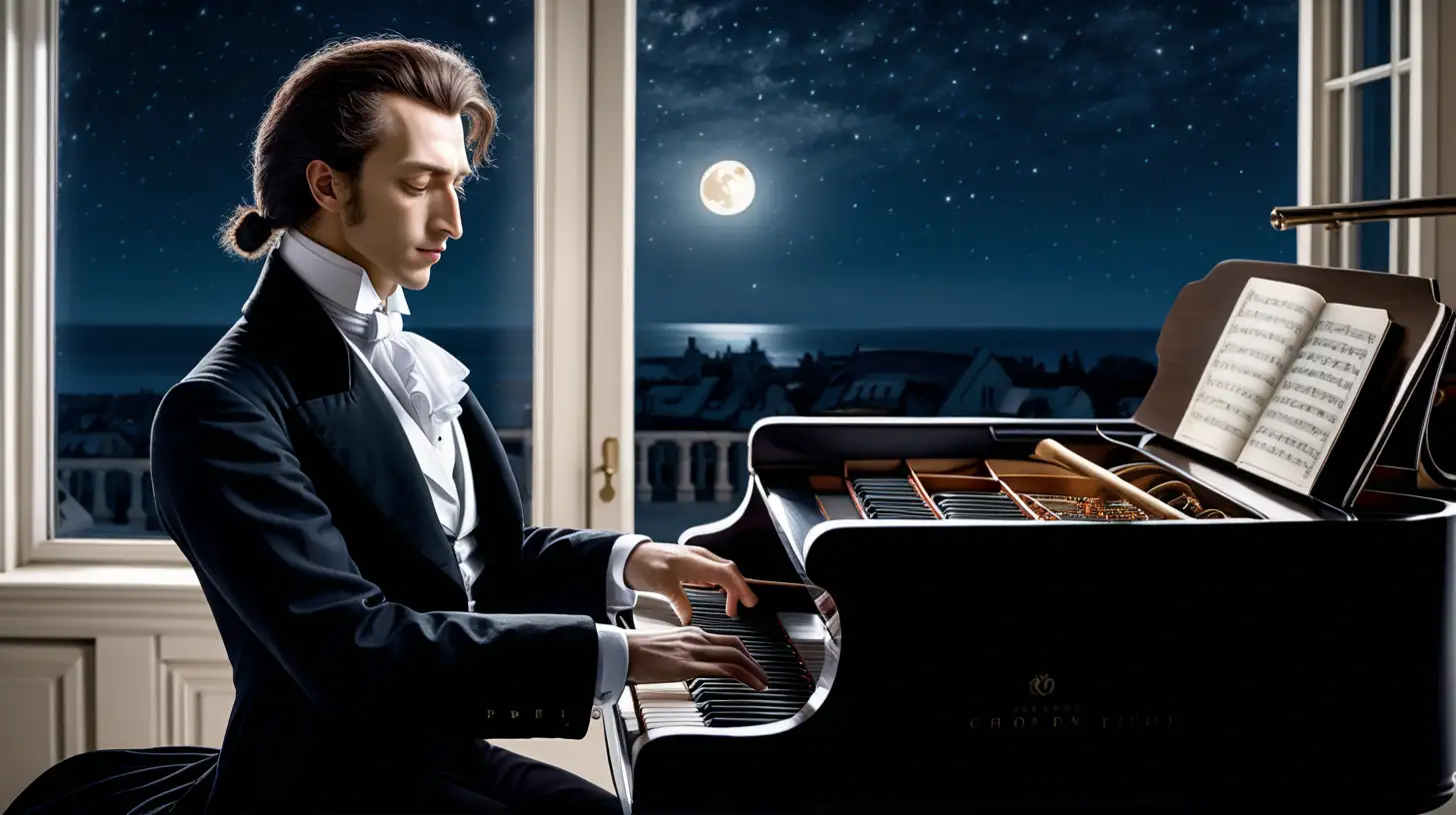 Chopin Playing Piano in Starlit Room