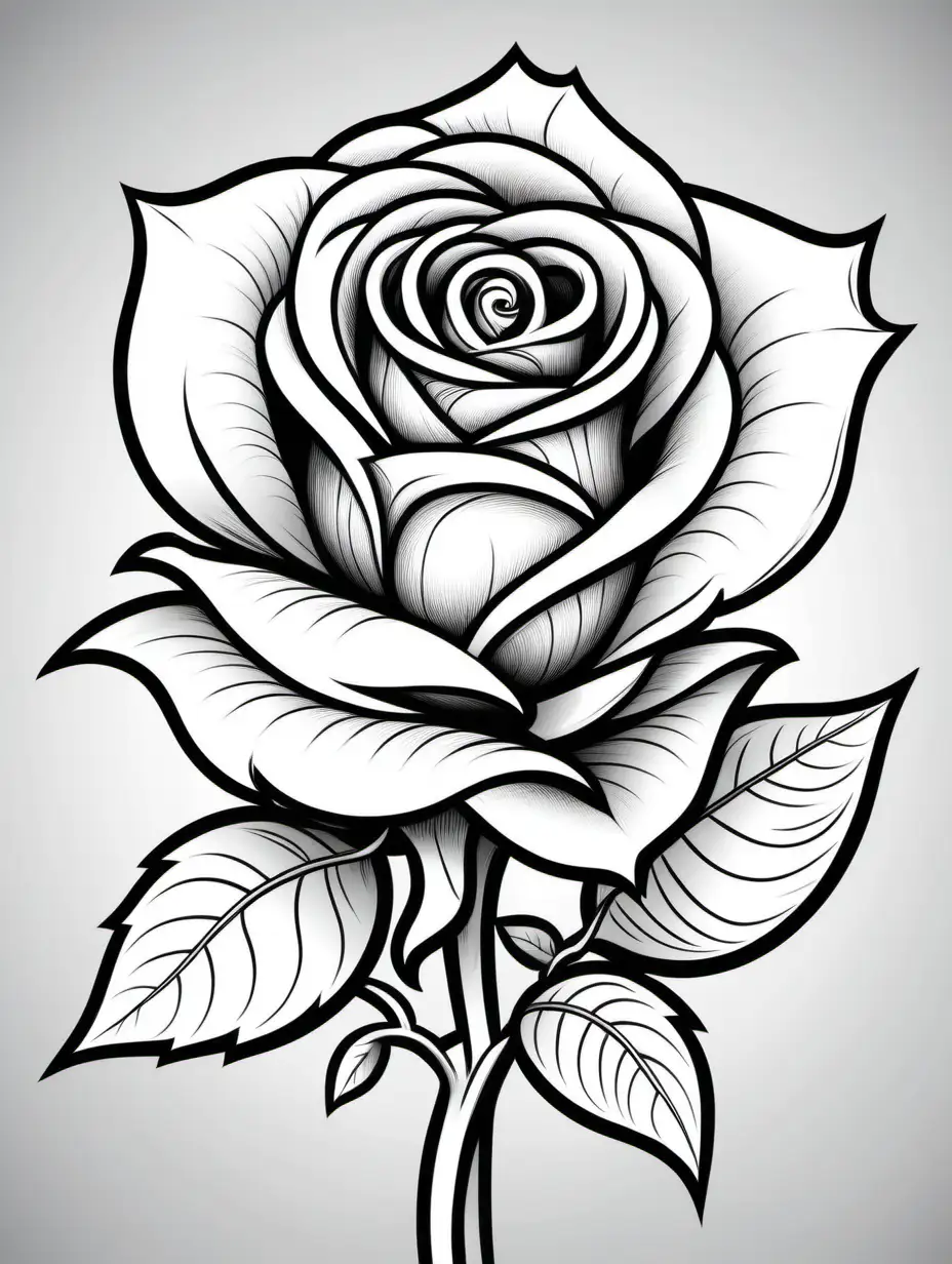 Black and white image of a rose for coloring book