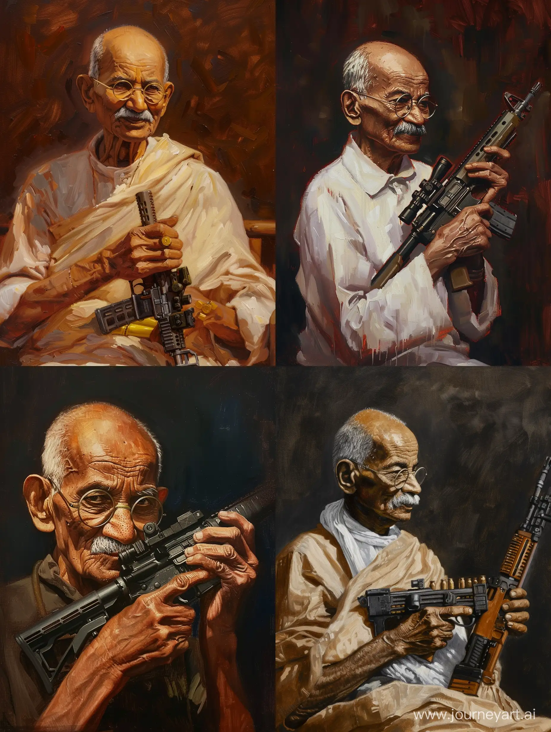 Mahatma-Gandhi-with-AR15-Powerful-Symbolism-in-an-Oil-Painting