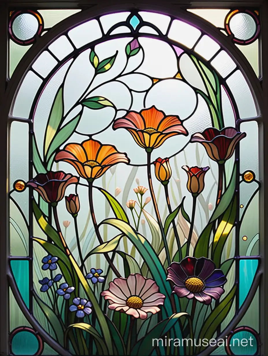 Art Nouveau Stained Glass Flower Meadow
