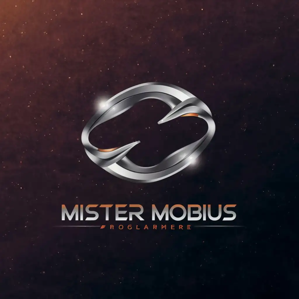 a logo design, with the text 'Mister Mobius', main symbol: Mobius strip. Orange and silver Futuristic, Moderate, to be used in Entertainment industry, clear background