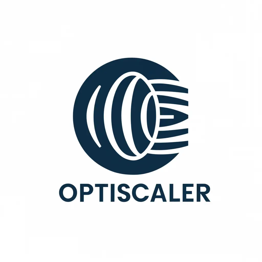 a logo design,with the text "OptiScaler", main symbol:Upscaling lens,Minimalistic,be used in Technology industry,clear background