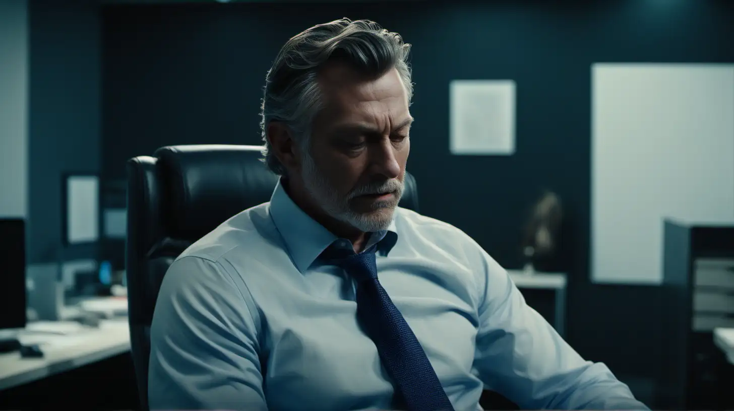 Dramatic Cinematic Shot of 40YearOld White Male in Office
