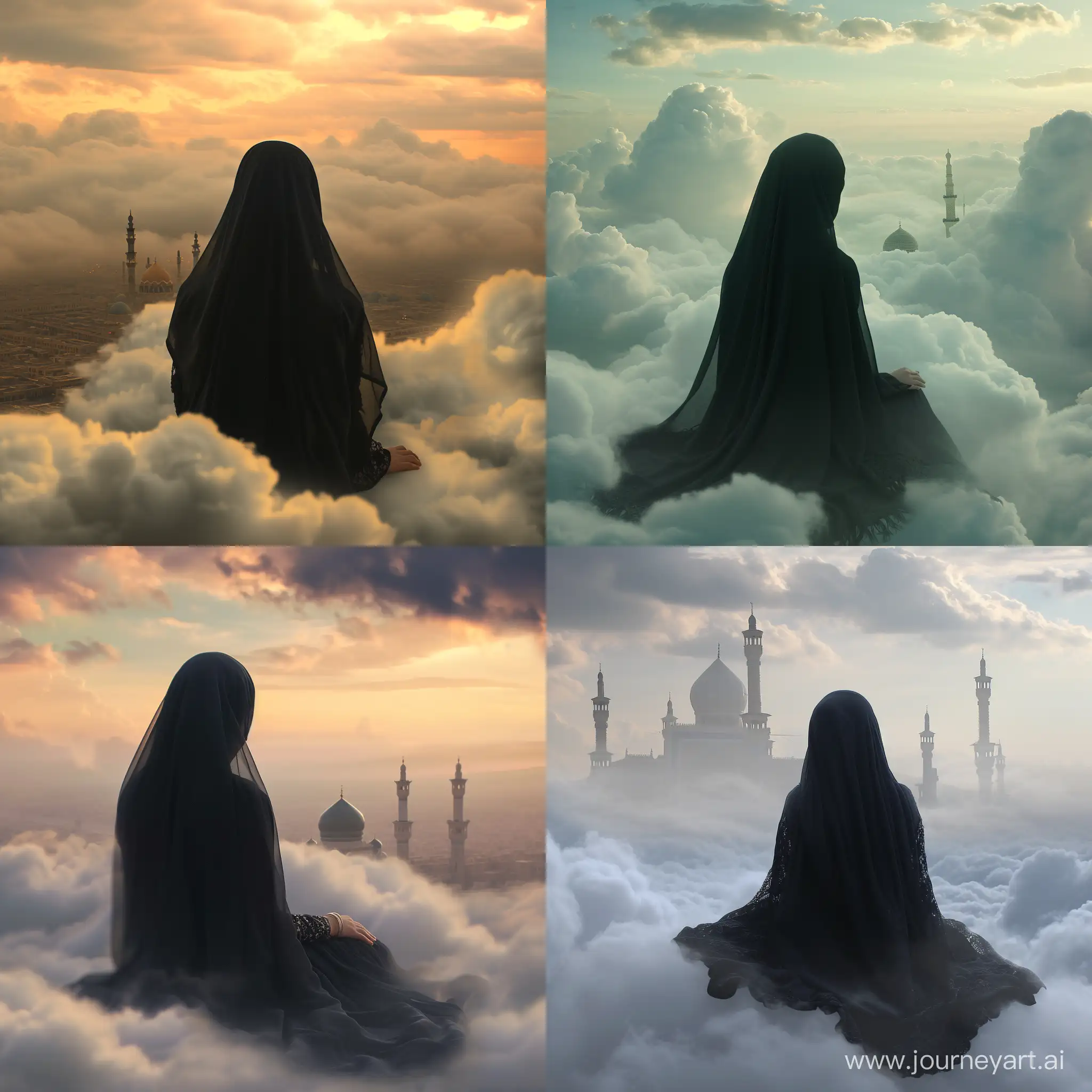 Mourning-Woman-Contemplating-Karbala-on-Heavenly-Clouds