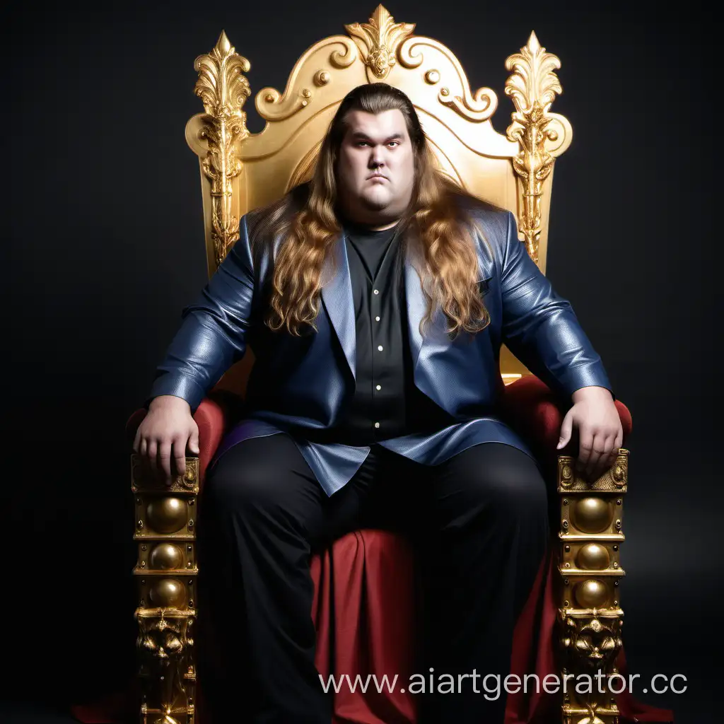 Огромный мужик с 
длинными волосами на золотом троне