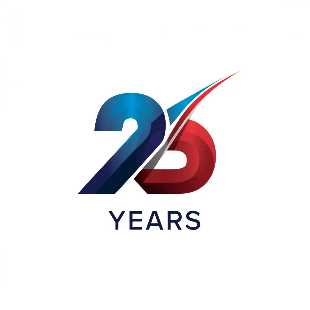 a logo design,with the text "25 Years", main symbol:dark blue and red colors,Minimalistic,clear background