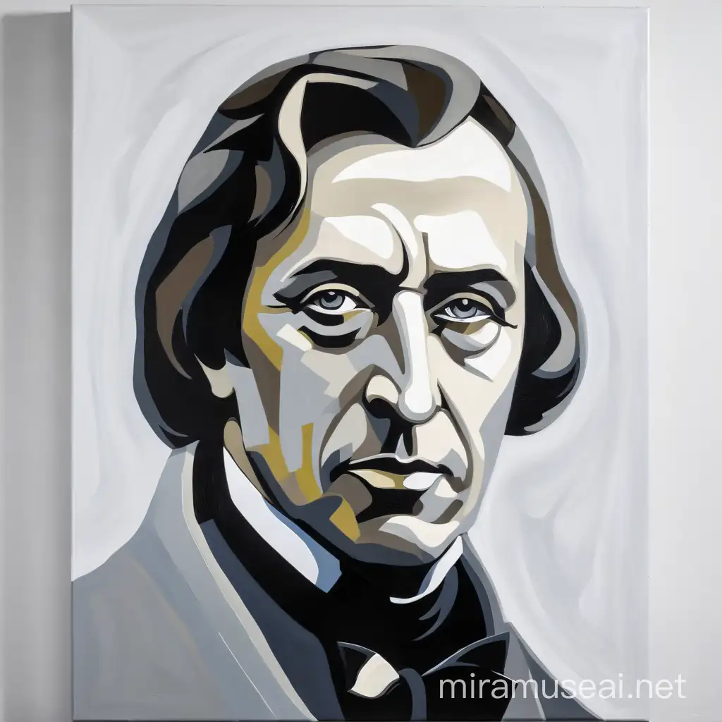 An abstract oil painting of Frederic Chopin from the picture in style of Oswaldo Guayasamin
