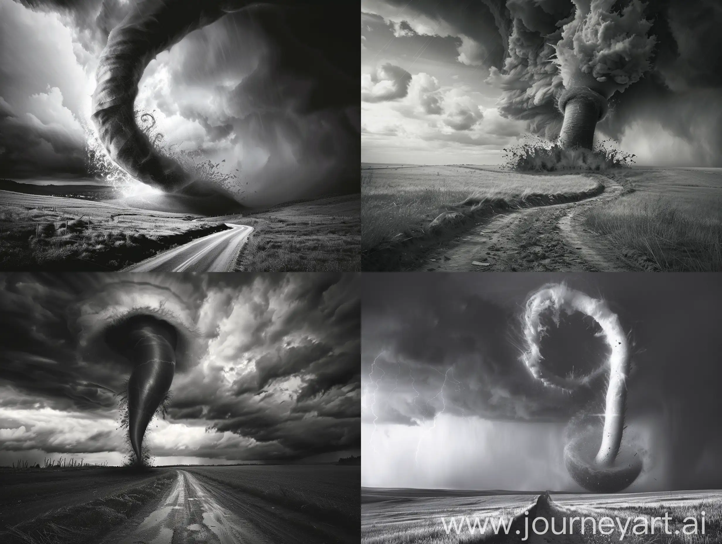 Dramatic-Black-and-White-Tornado-Swirling-in-Remote-Field