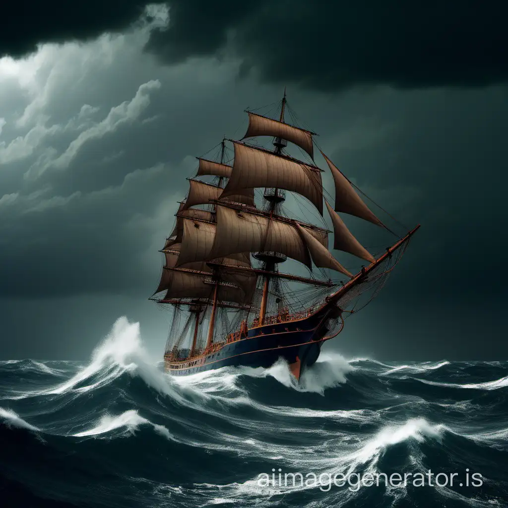 ship sailing in a stormy sea