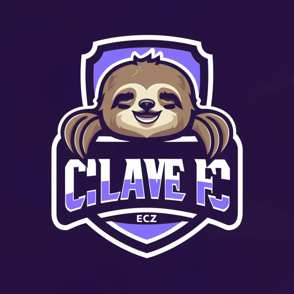 logo, Sloth sleeping on top of the letters, its for a soccer jersey, the sloth has to be purple, with the text "“CLAVE FC”", typography, be used in Sports Fitness industry