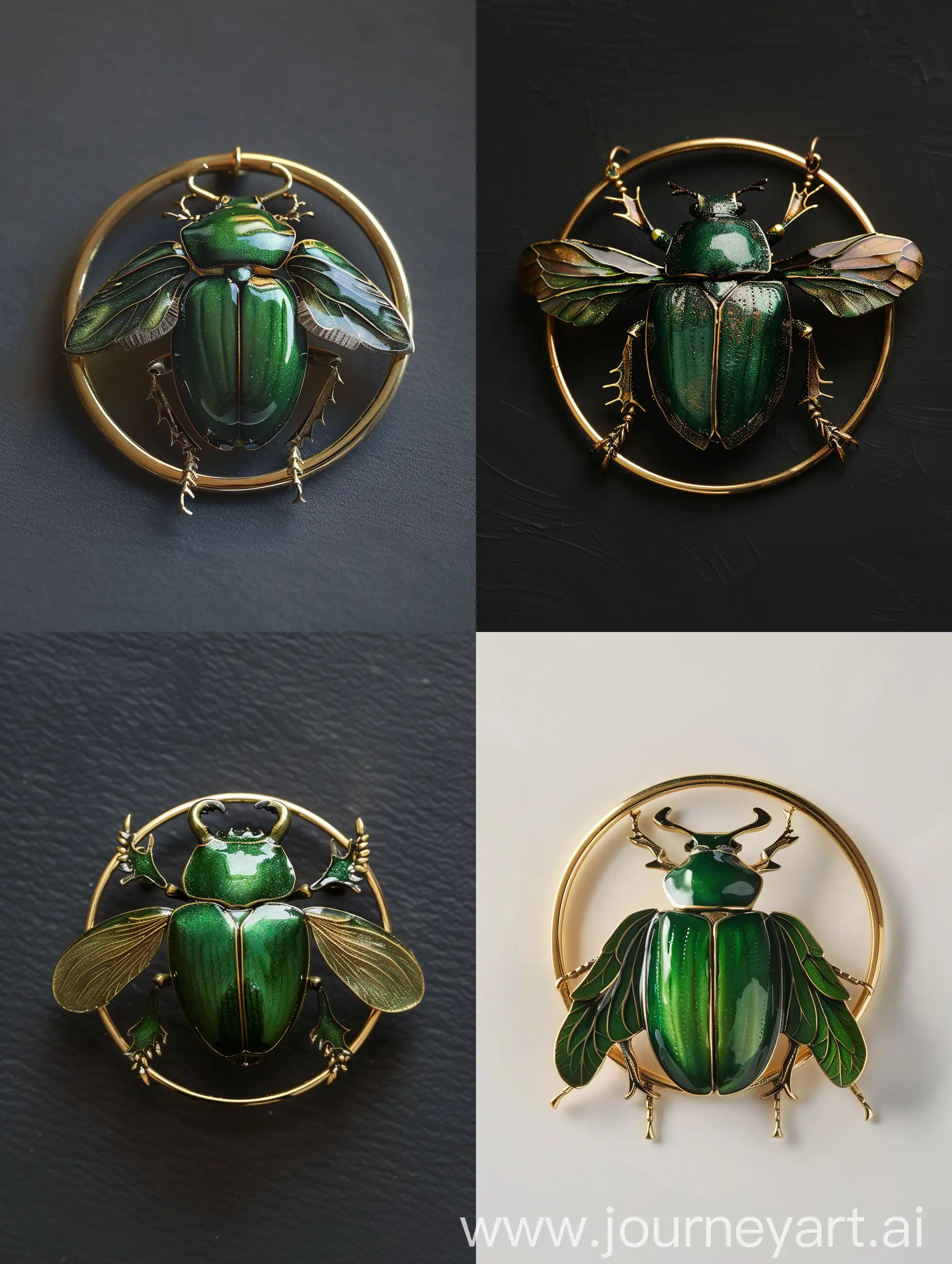 Exquisite-Green-Beetle-Scarab-Brooch-with-Open-Wings-in-Gold-Circle