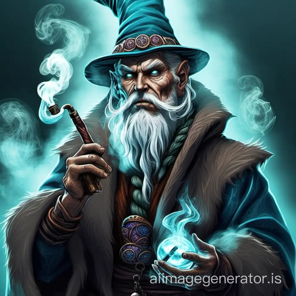 fantasy evil druid human ice mage smoking pipe