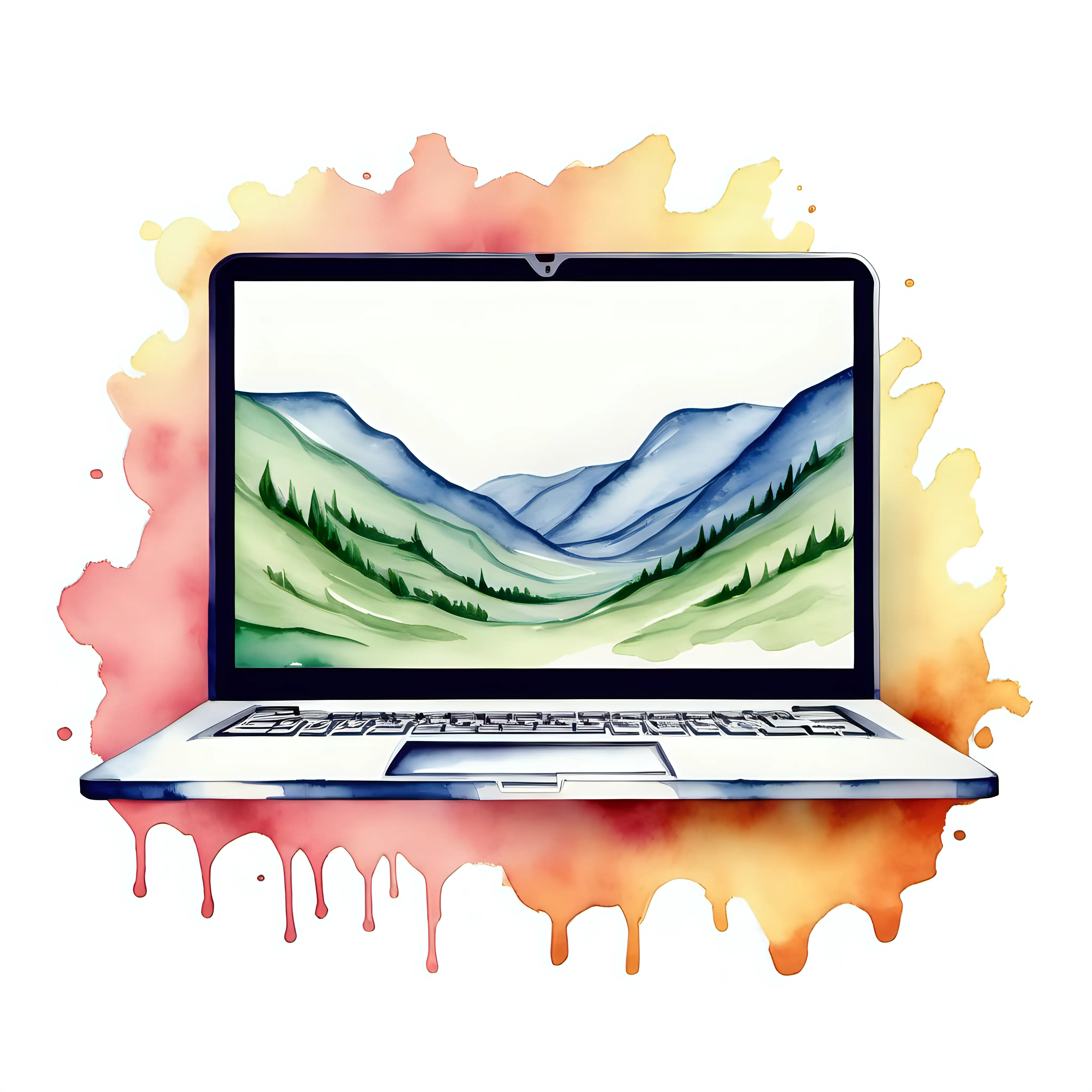 Vibrant Laptop Illustration in Watercolor Creative Technology Art