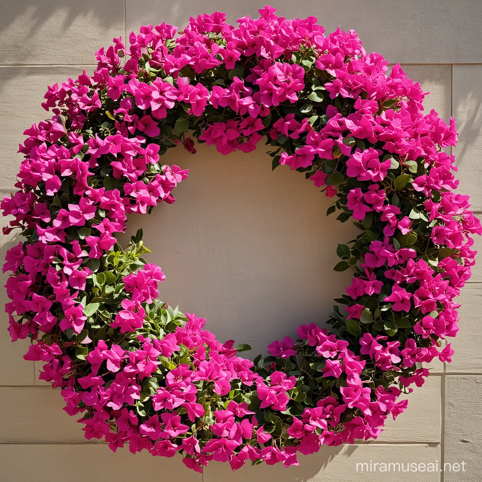 Vibrant Bougainvillea Wreath Adorning Wooden Doorway