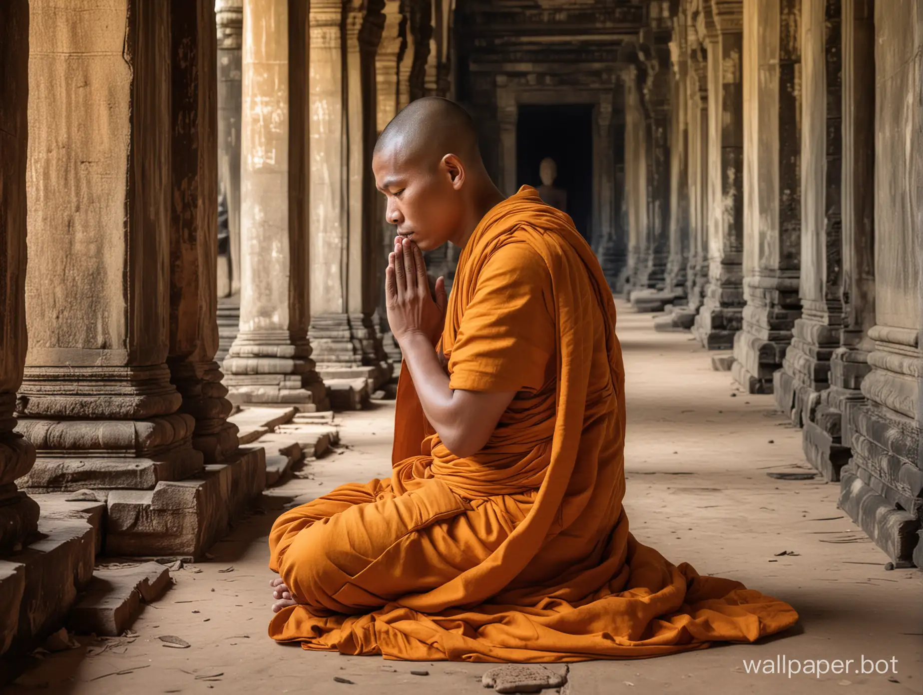 Cambodian-Monk-in-Meditation-at-Angkor-Wat-with-Detailed-Full-Body-View