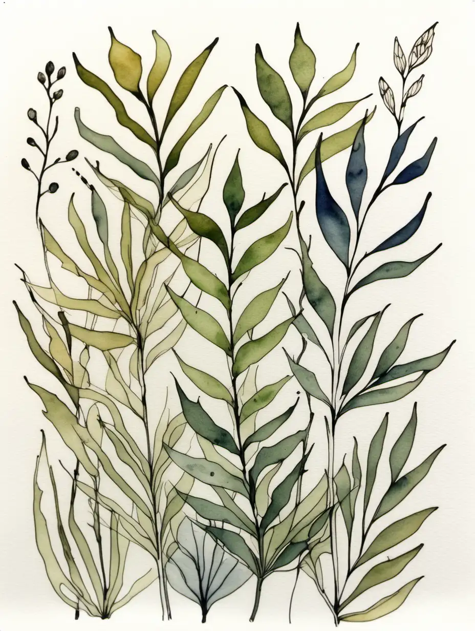 minimalistic watercolour and ink painting of William morris  foliage