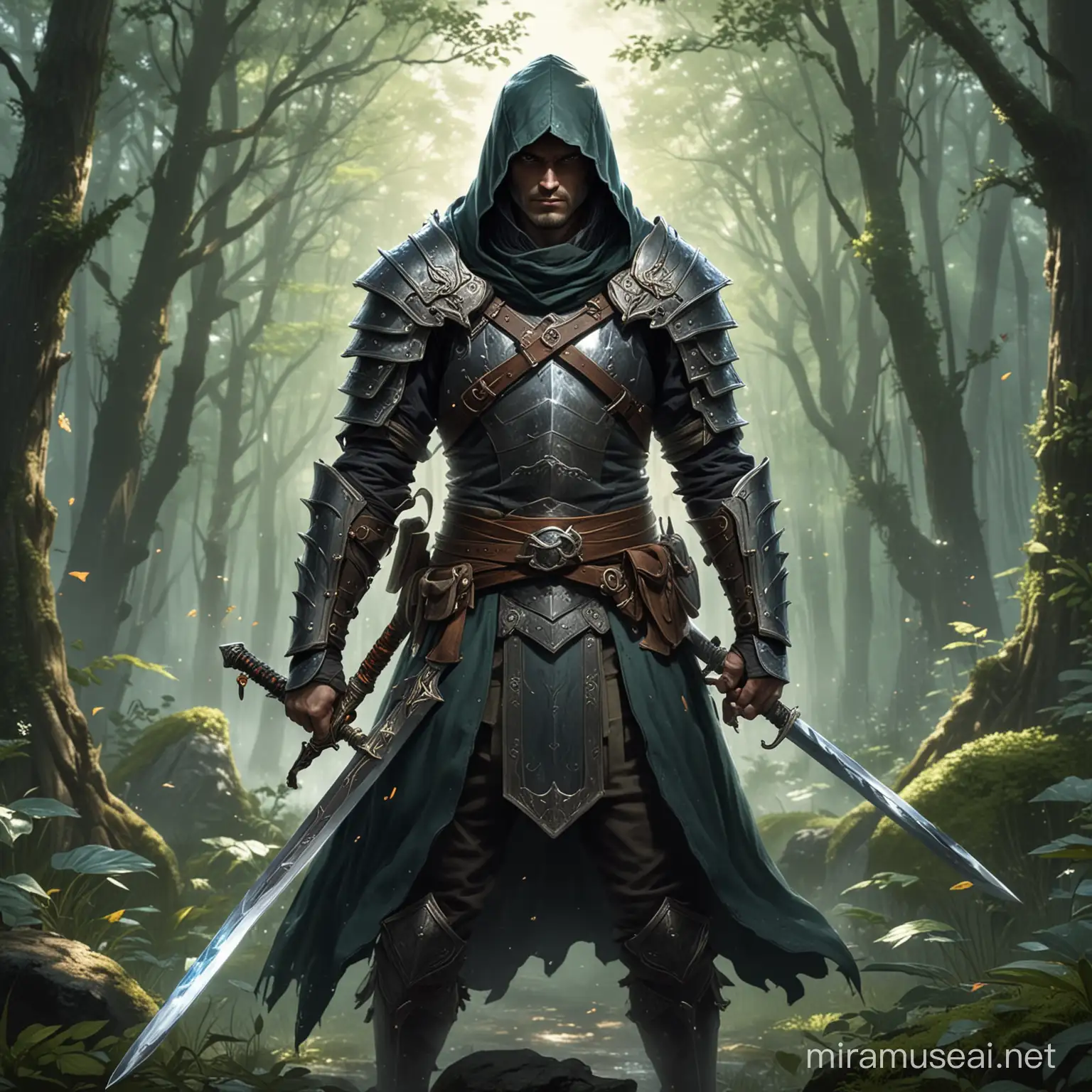 Nature Magic Swordsman in Medium Armor with Hood