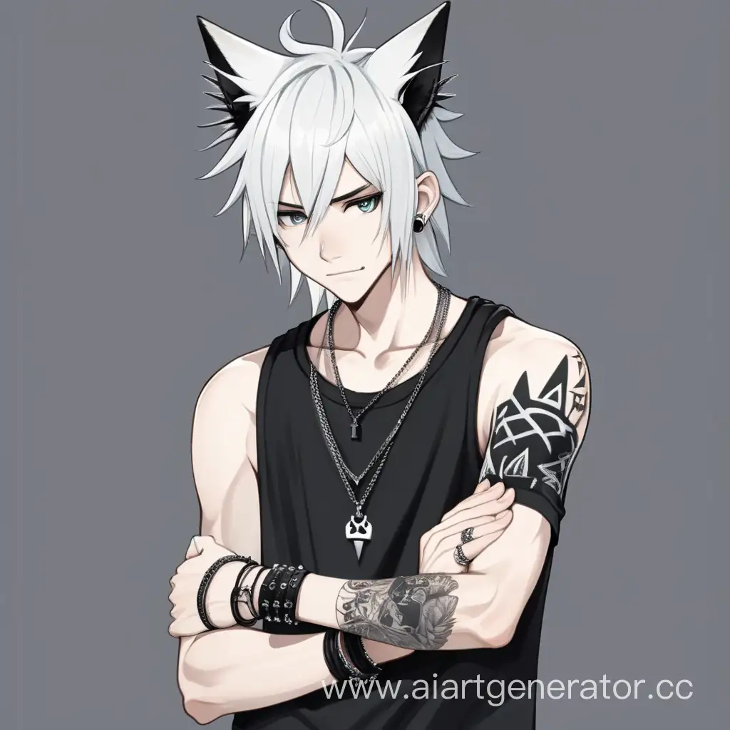 Athletic-Teen-with-White-Hair-and-Cat-Ears-Wearing-Edgy-Accessories