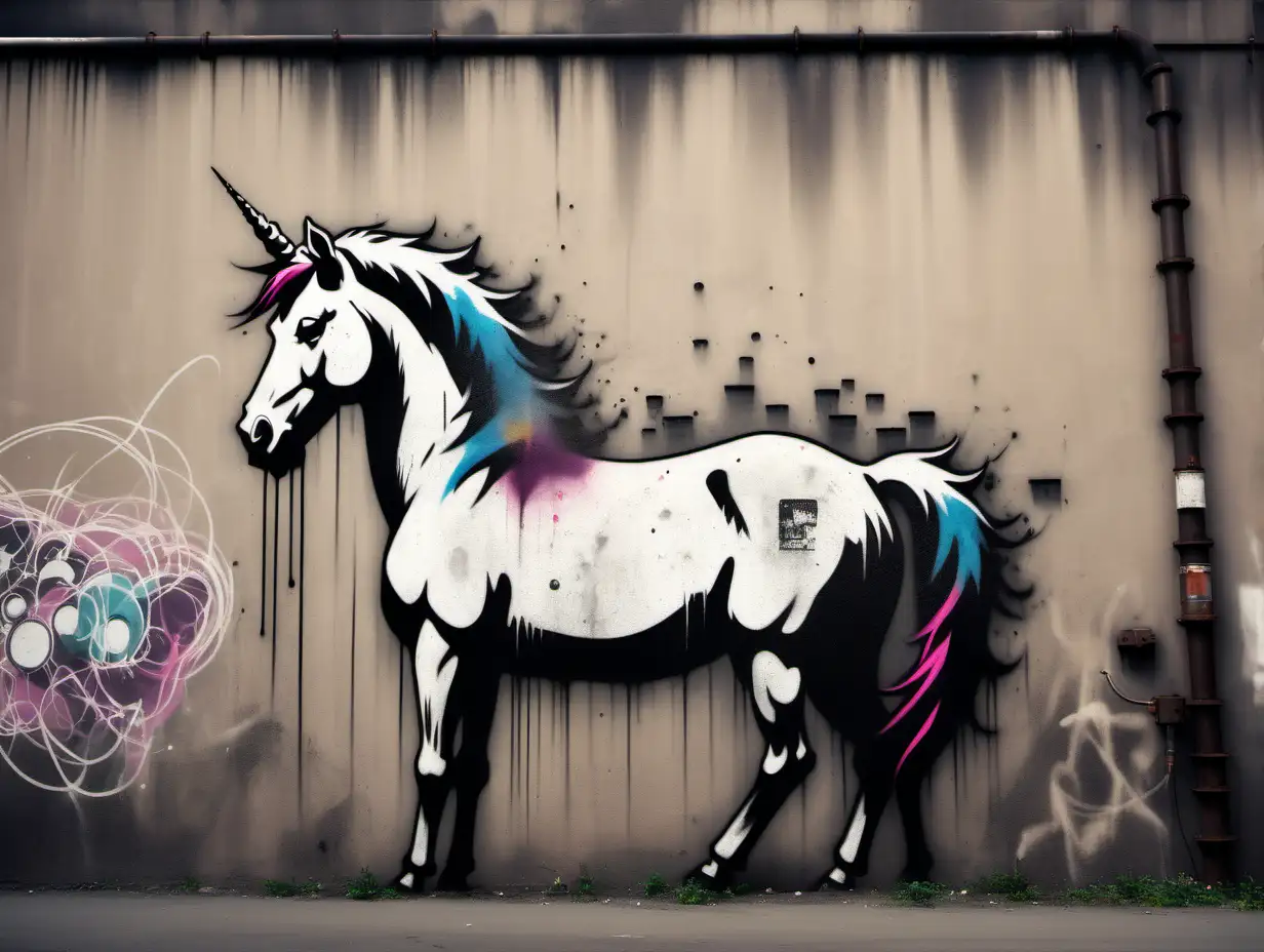 Banksy Style Unicorn Wall Painting Near Steam Factory