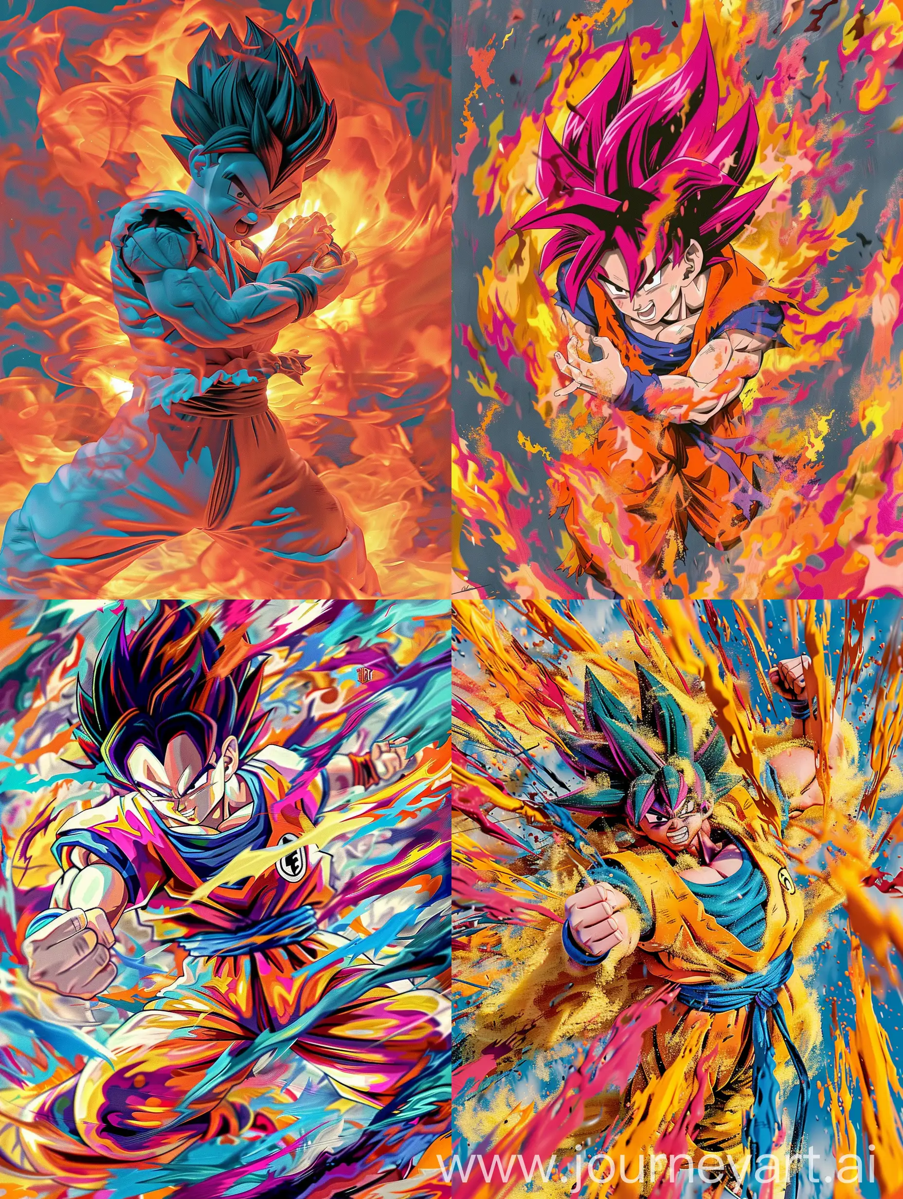 ral Photo of Dragonball  goten transforms into Super Saiyan in incendiary display of fire enveloping bending to his will, vibrant colored flames flow together in a complementary way. spectacular spontaneous perfection texture, organic, professional photography, Hasselblad camera, hyper - realistic, Intricate fine details, UHD, HDRI, hyperrealism 32k
--ar 4:5 --s 1000 --c 100 --w 1000 --style raw