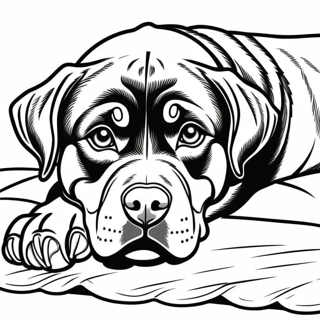 a calm Rottweiler lying down coloring page