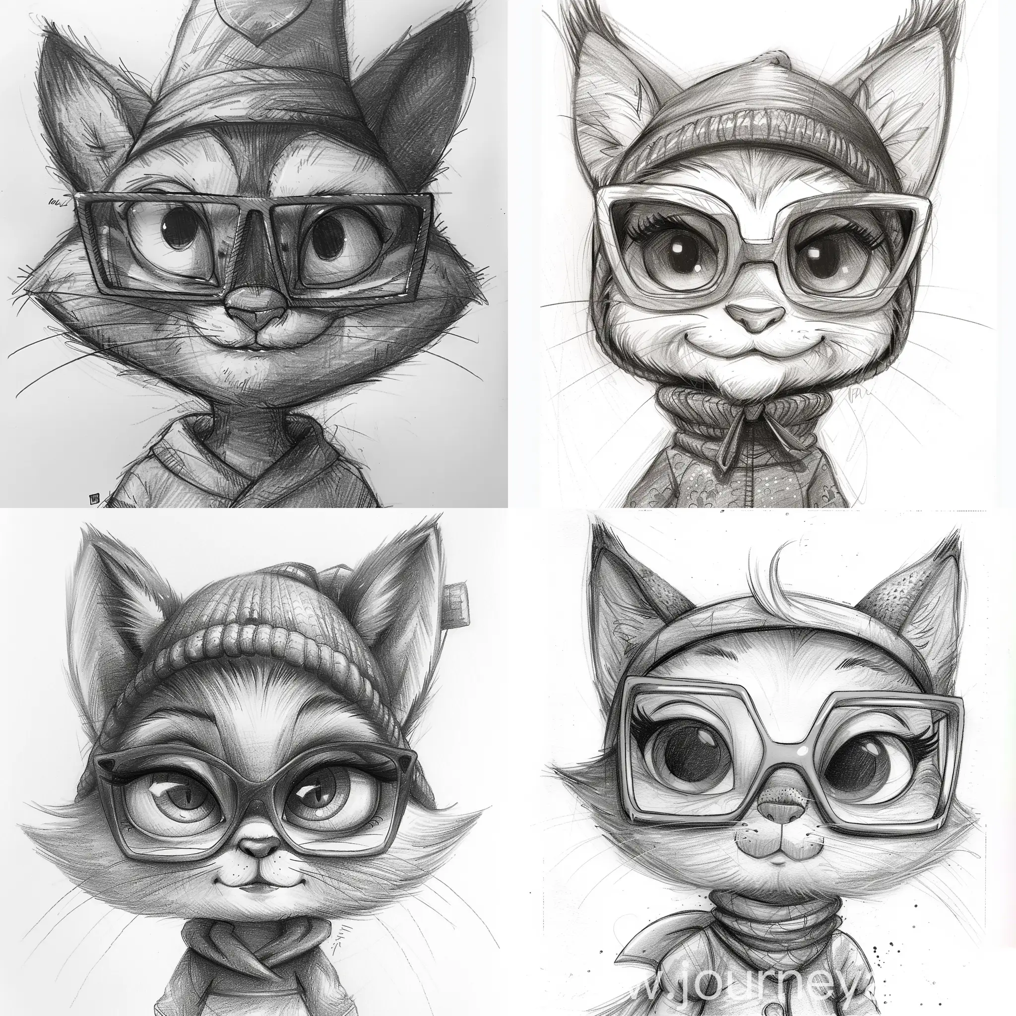 Whimsical-Pencil-Drawing-of-Puss-in-Boots-Wearing-Square-Glasses