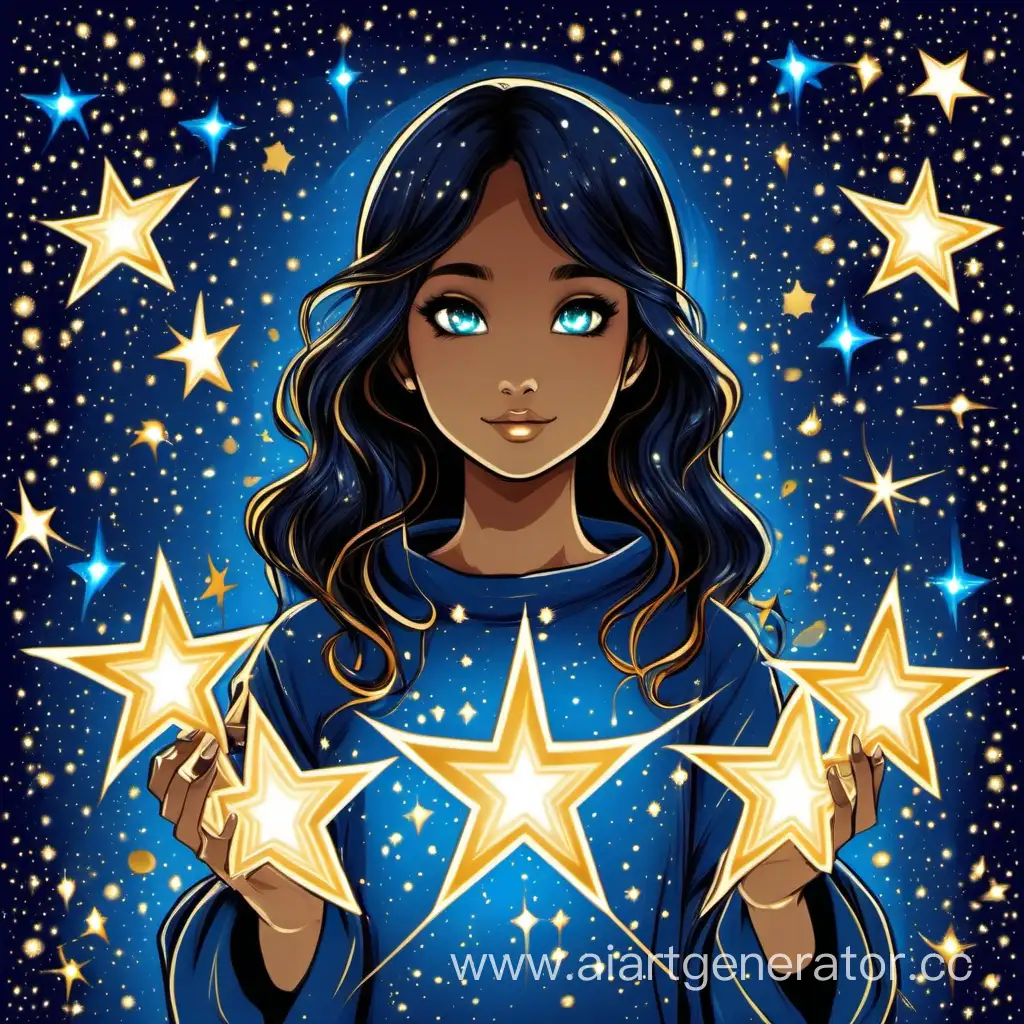 синий, золотой, голубой, игра, звезда, свечение, девушка держит в руках свечение, зажги свои звезды, астрологическая игра