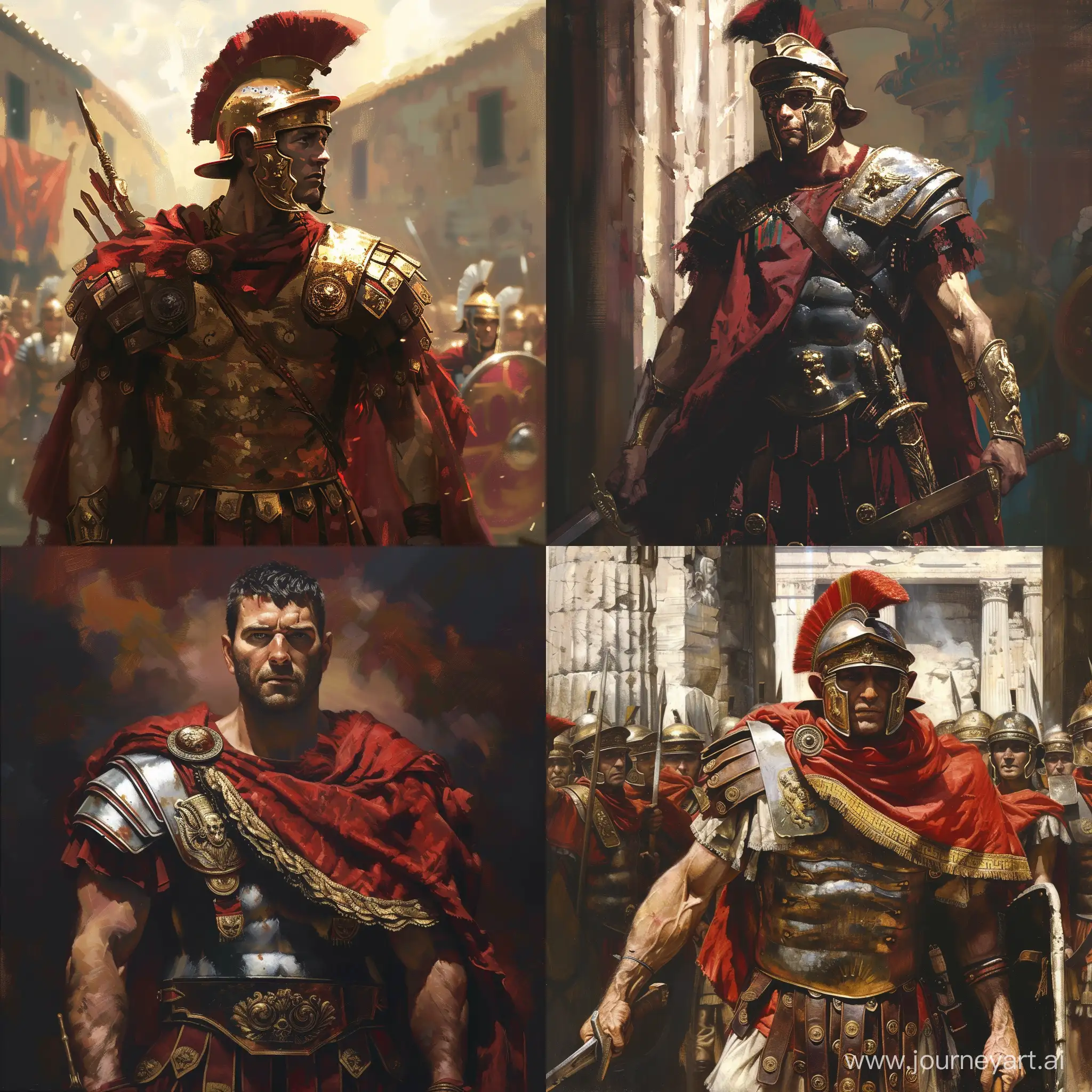 NFT art showcasing roman warrior in all his glory. --v 6 --ar 1:1 --no 7192