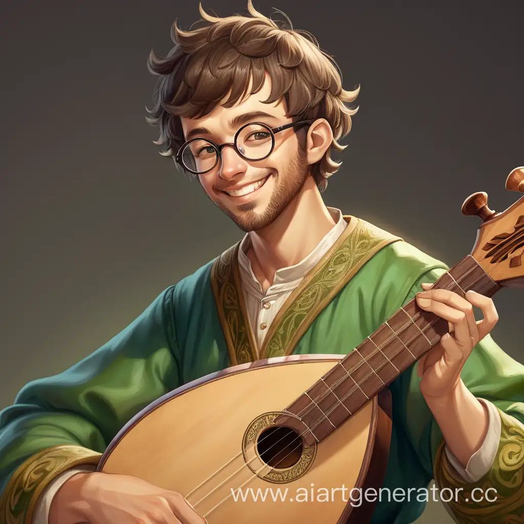 Cheerful-Lute-Player-in-Stylish-Green-Costume