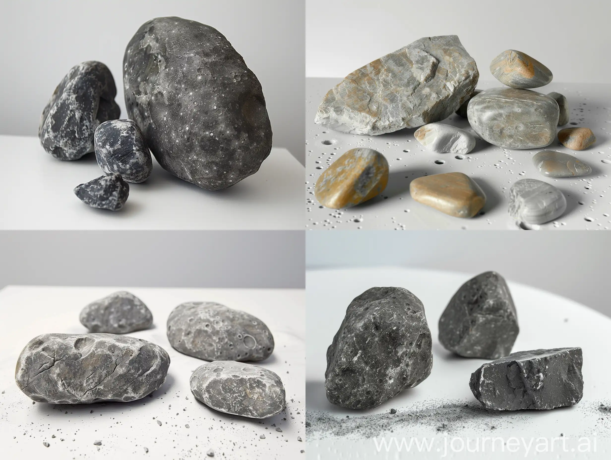 создай фотографии камней 3 см и 5 см привезенных с луны на фоне белого стола фотографии должны быть как настоящие