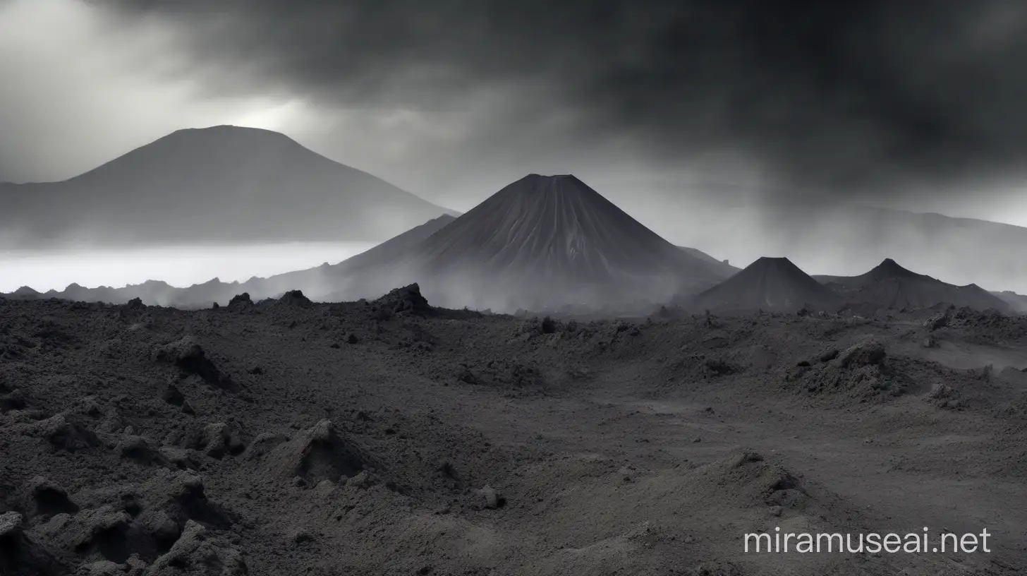 Majestic Volcanic Gray Landscape Tranquil Crater Amidst Ashen Expanse