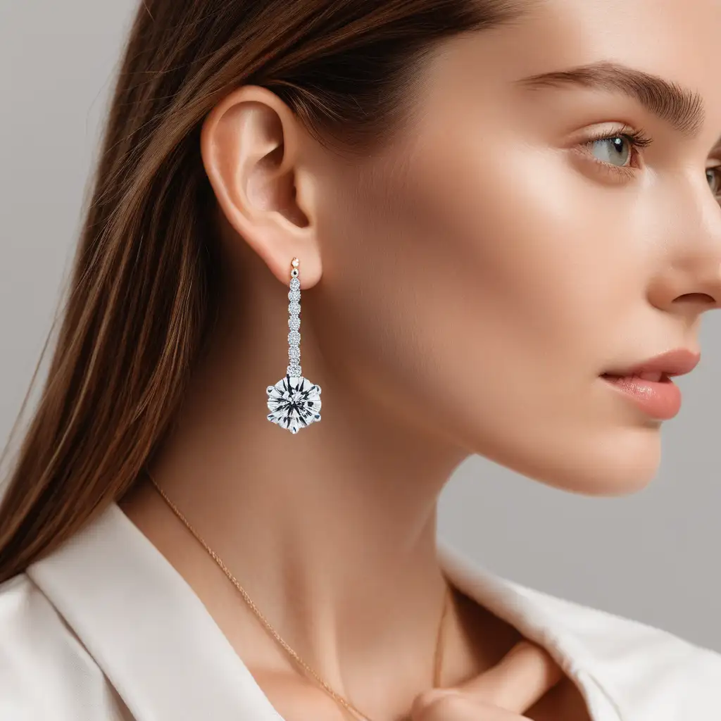 Elegant Models Showcasing Solitaire Pendant and Diamond Earrings