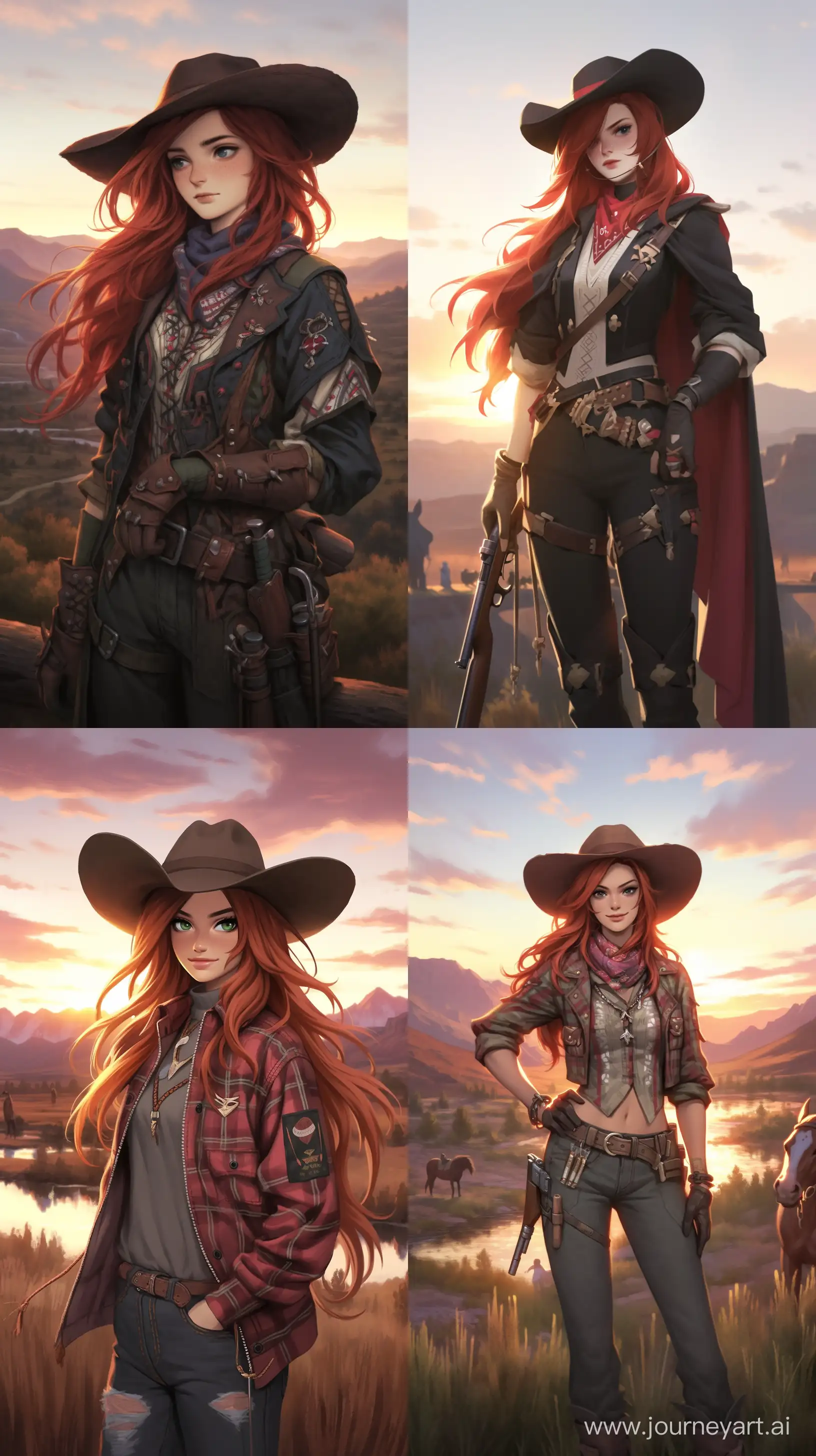 Spirited-Redhead-Gunslinger-Amidst-Sunset-Silhouettes
