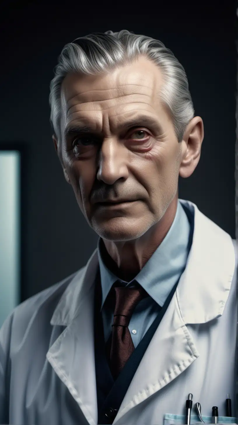 Distinguished 1920s Doctor with Slicked Back Gray Hair in Cinematic Lighting