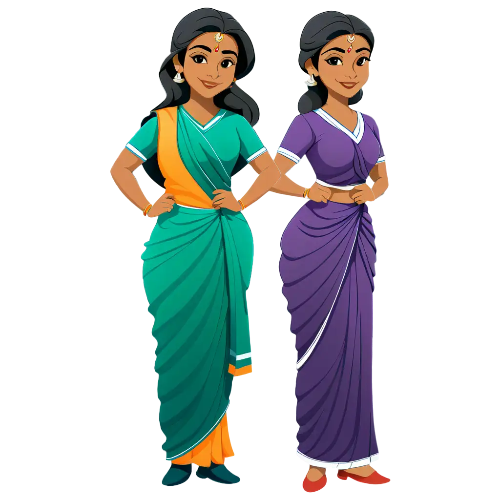 2d vector art, an Indian female school teacher on t pose wearing saree