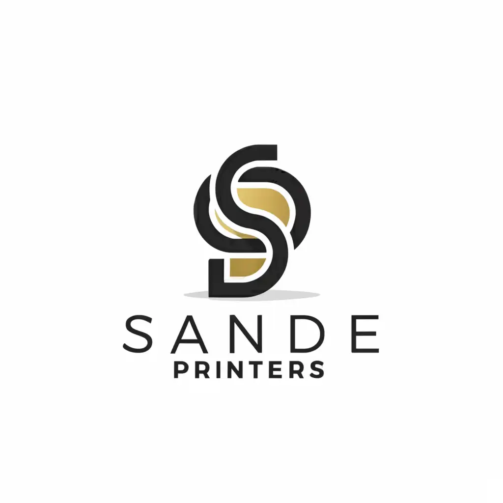 a logo design, with the text 'SANDE PRINTERS', main symbol: letter s, Moderate, be used in Technology industry, clear background. Use gold color on the name and letter s.