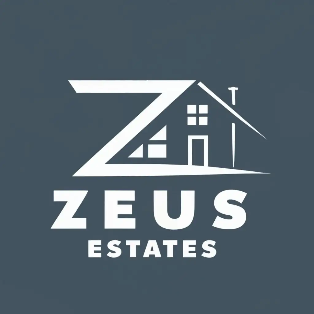 logo, Home, with the text "Zeus Estates", typography, be used in Real Estate industry